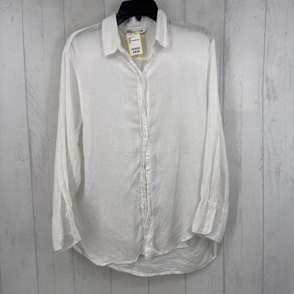 S linen blendbutton down l/s top
