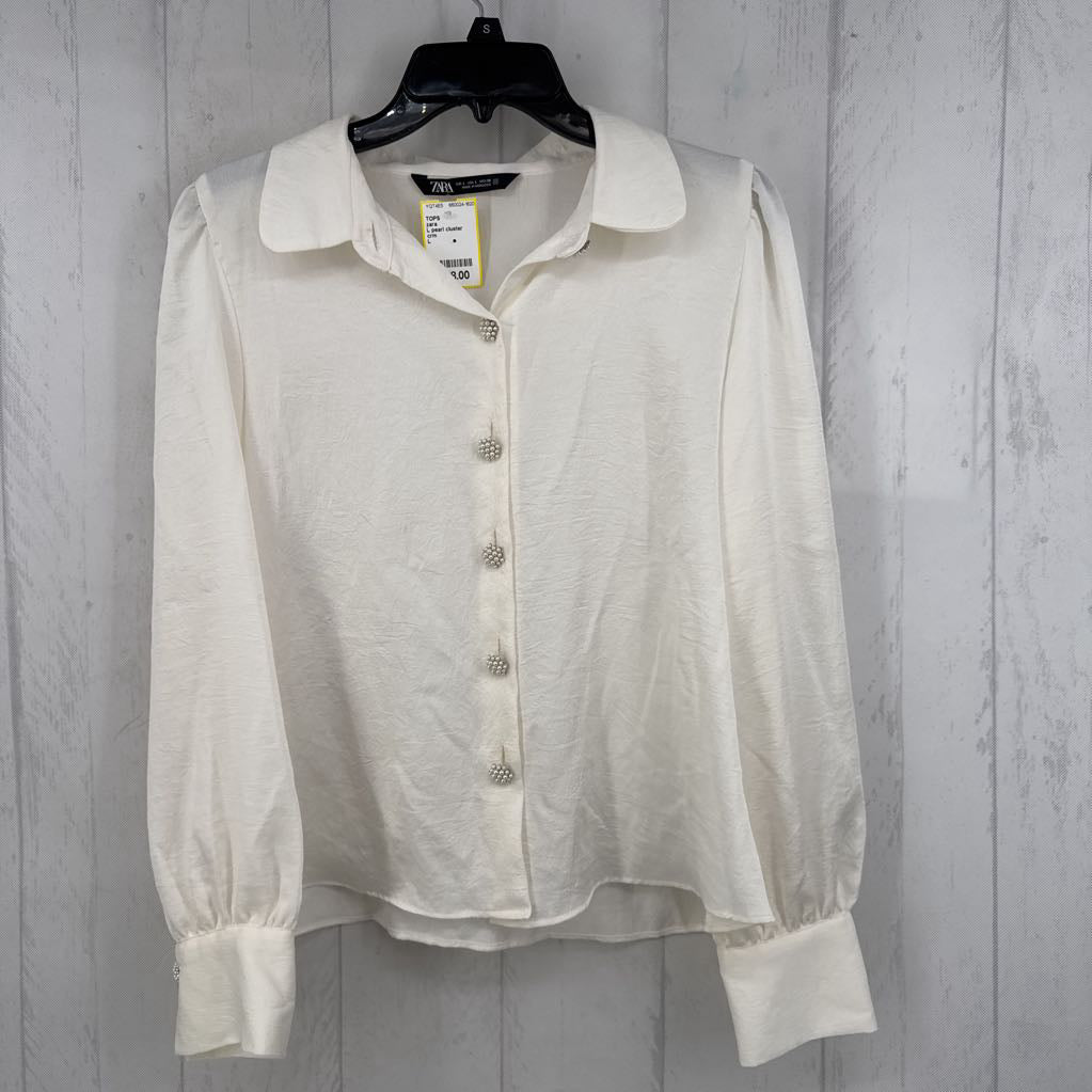 L pearl cluster buttons l/s top