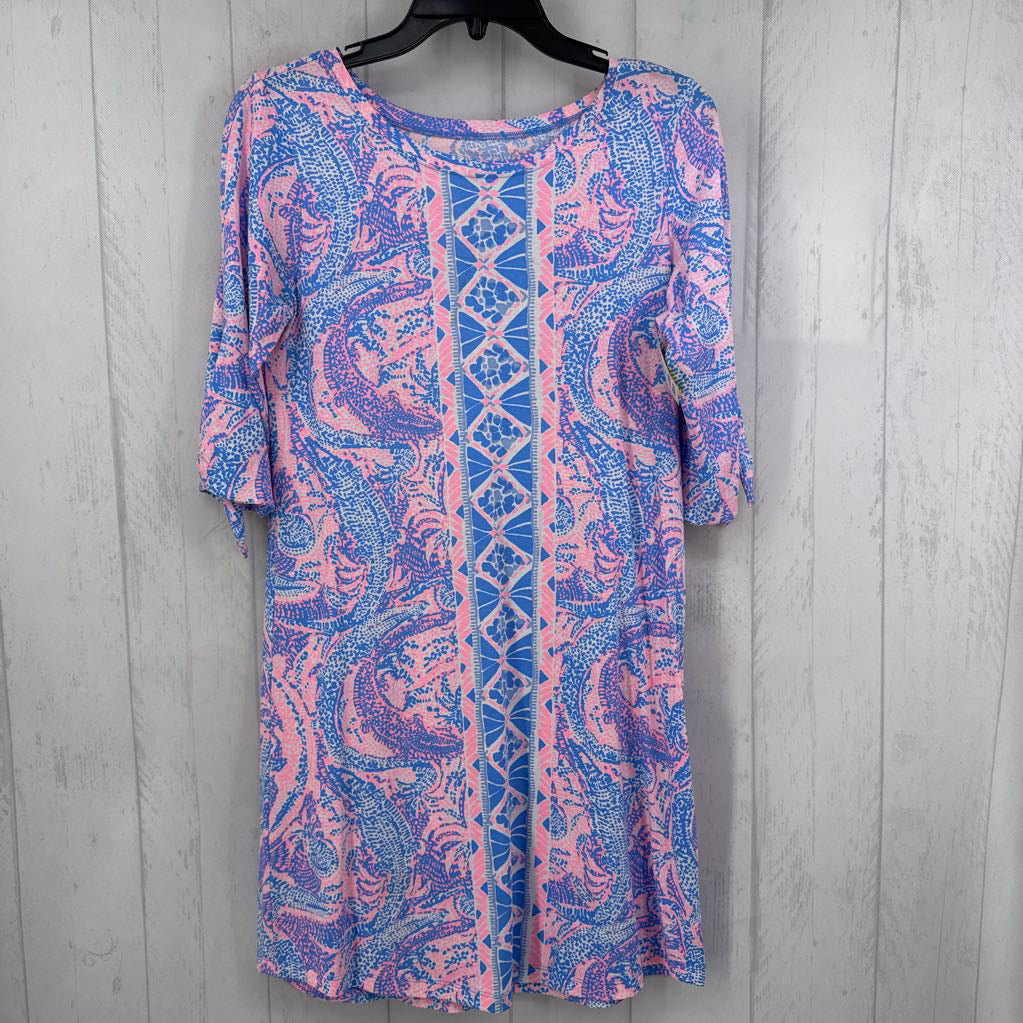 S printed elbow slv dress