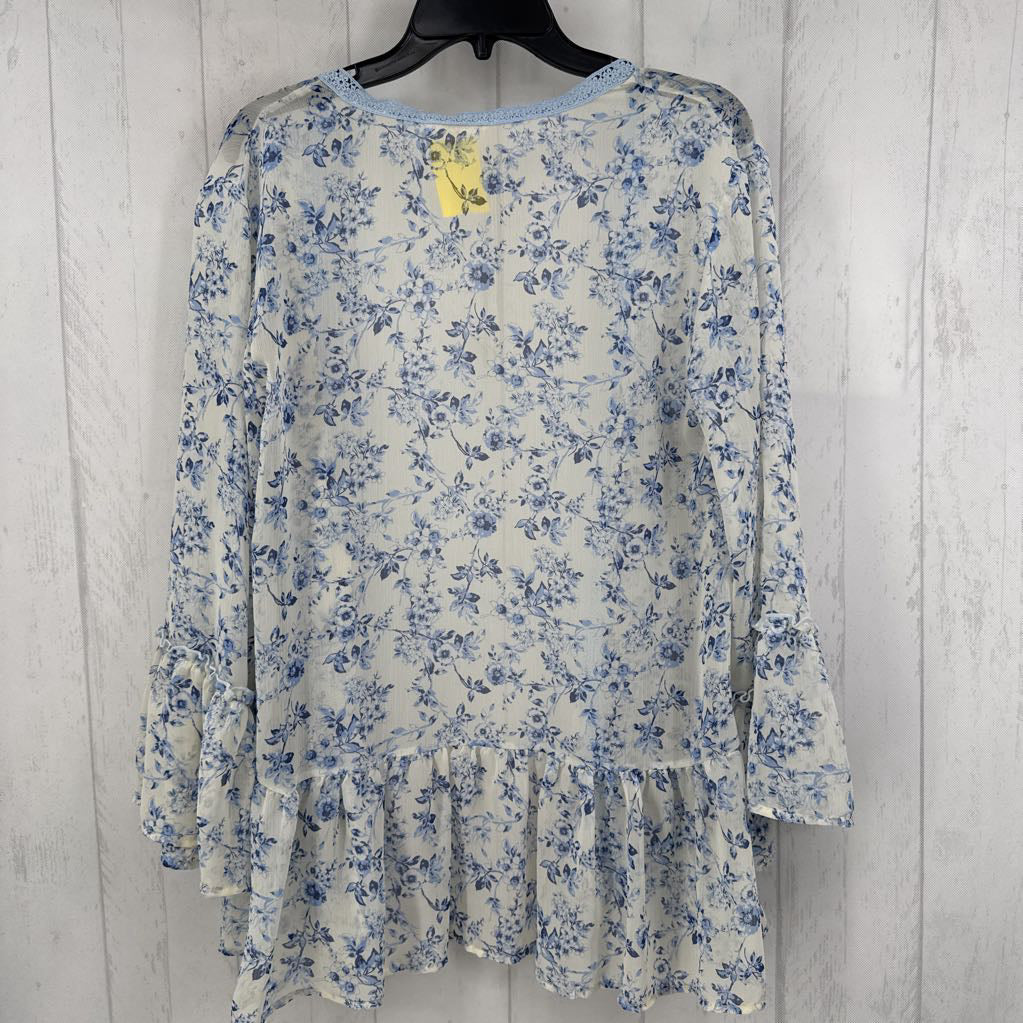 XL sheer flo print flutter slv cardi