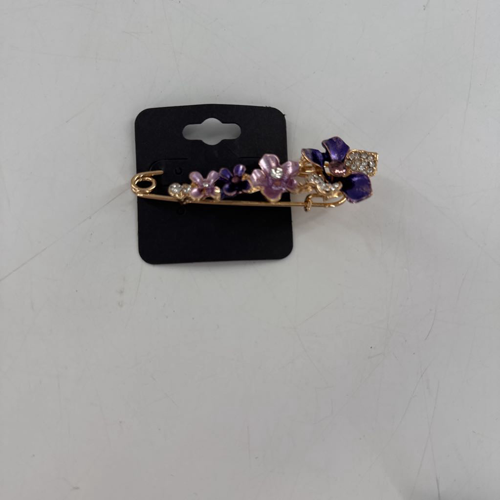 purple flower safety pin brooch