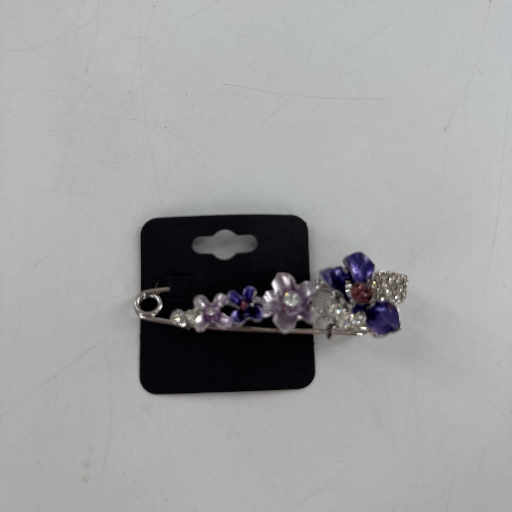 purple flower safety pin brooch