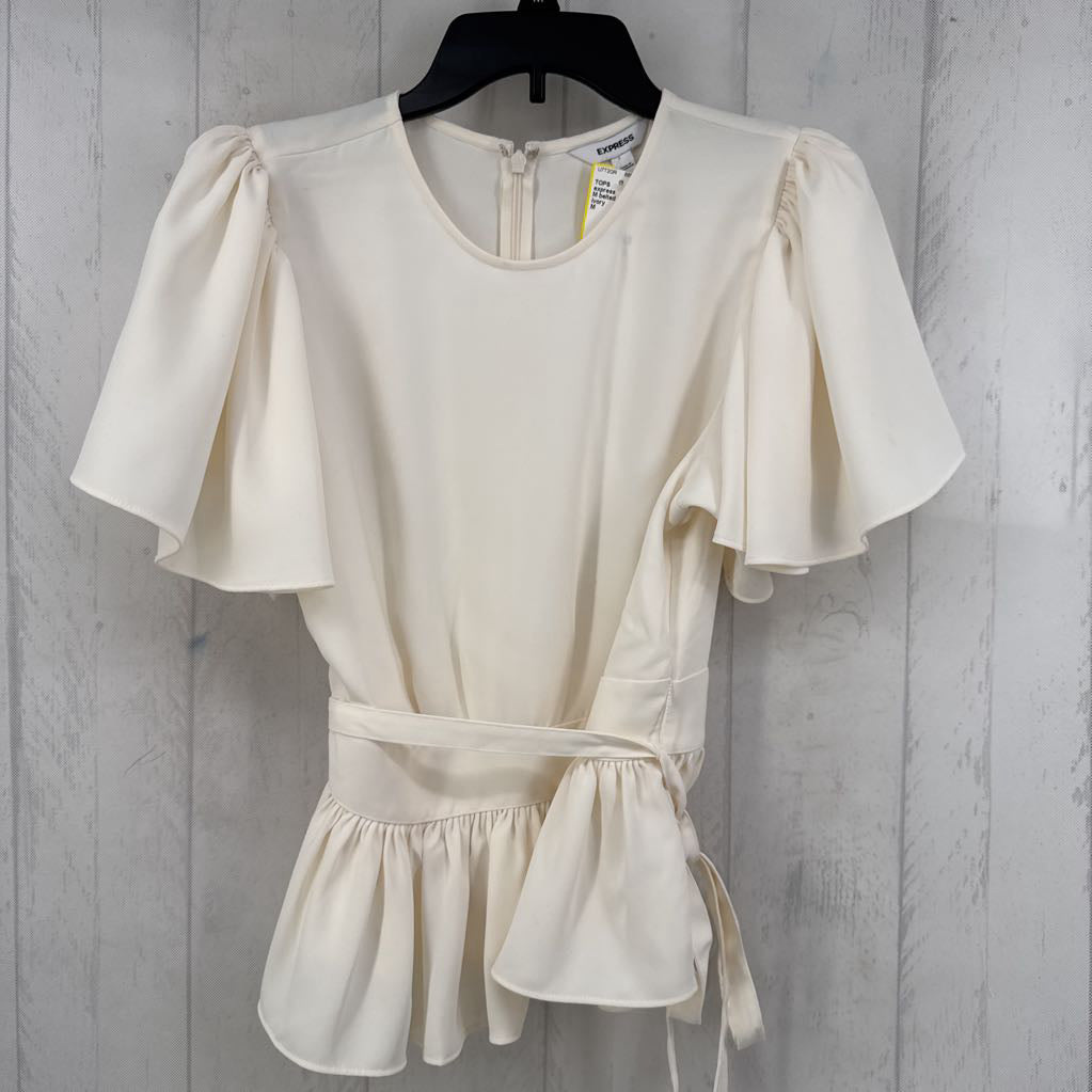 M belted flutter slv peplum top
