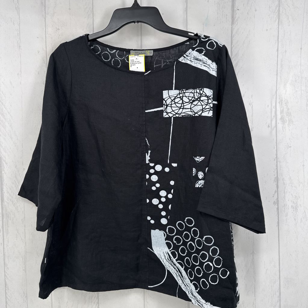 M abstract print 3/4 slv top