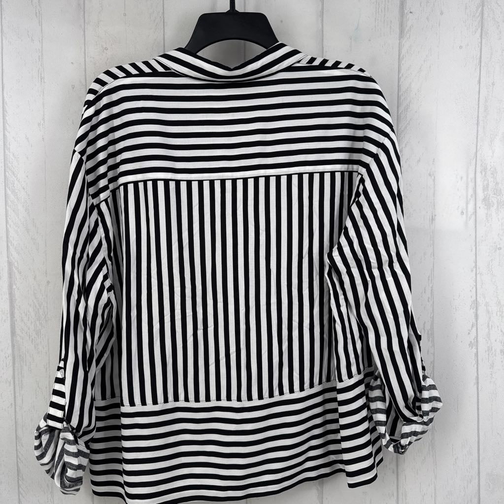 XL striped button down tab slv top