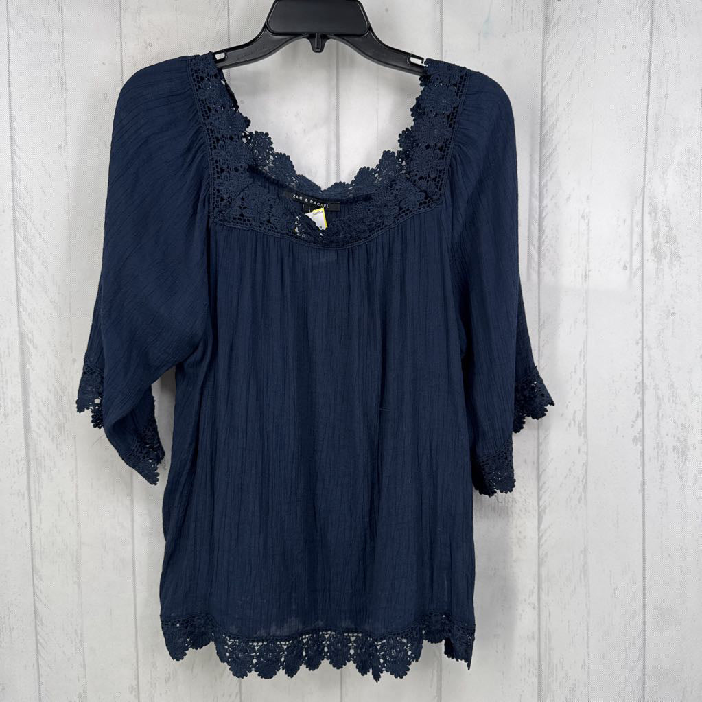 L lace trim elbow slv top