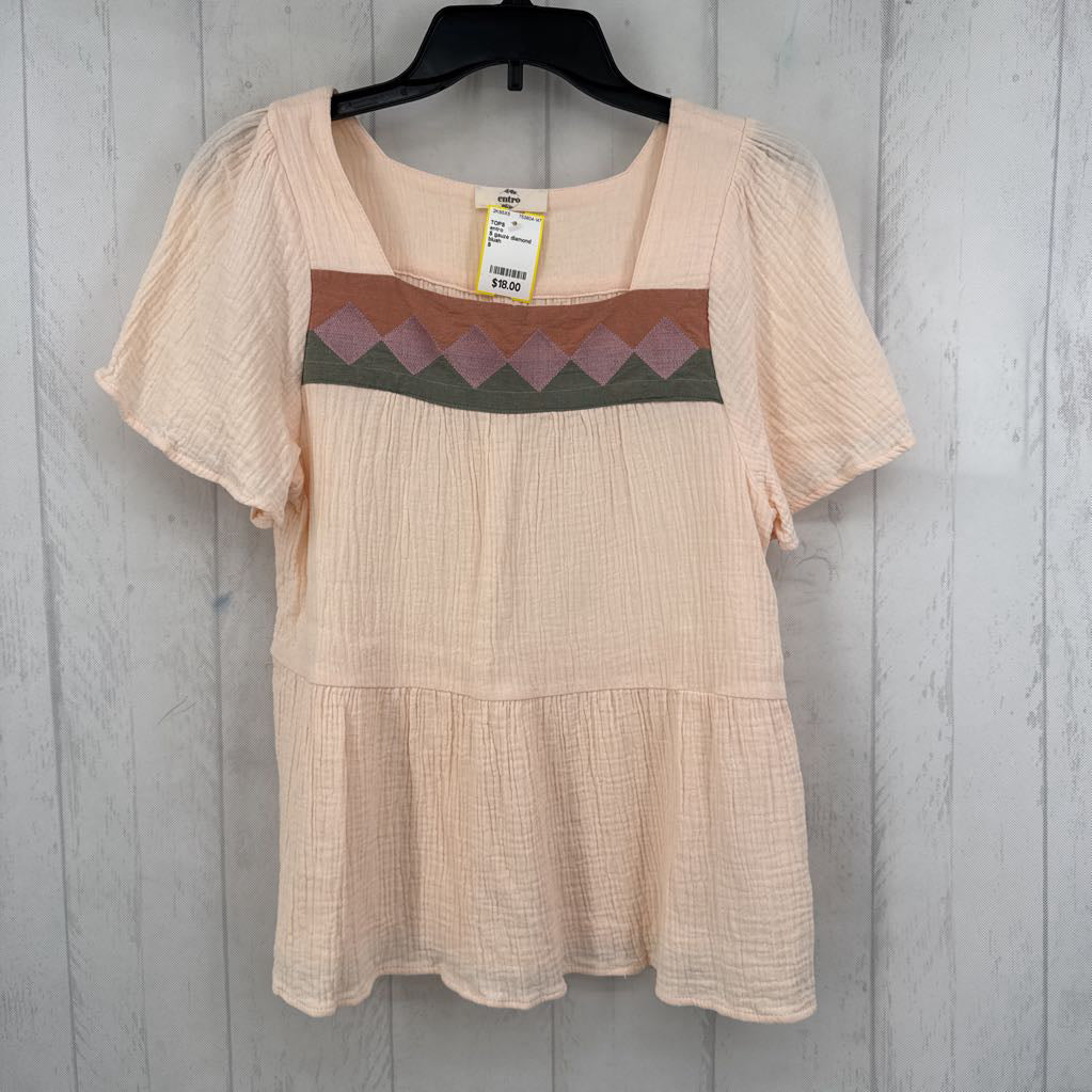 S gauze diamond embroidered s/s top