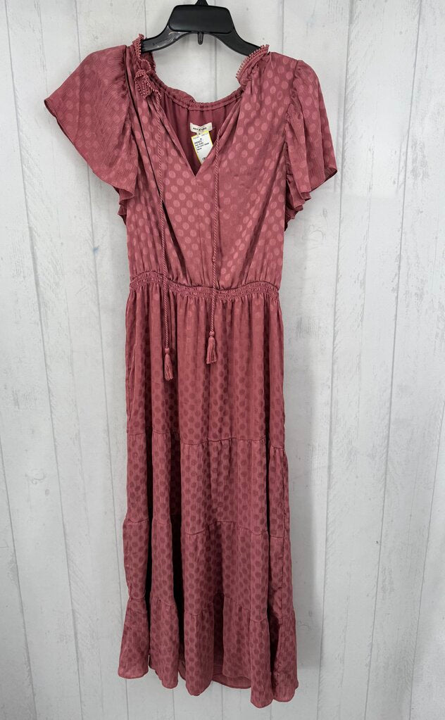 L dot print tassel tie tiered s/s dress