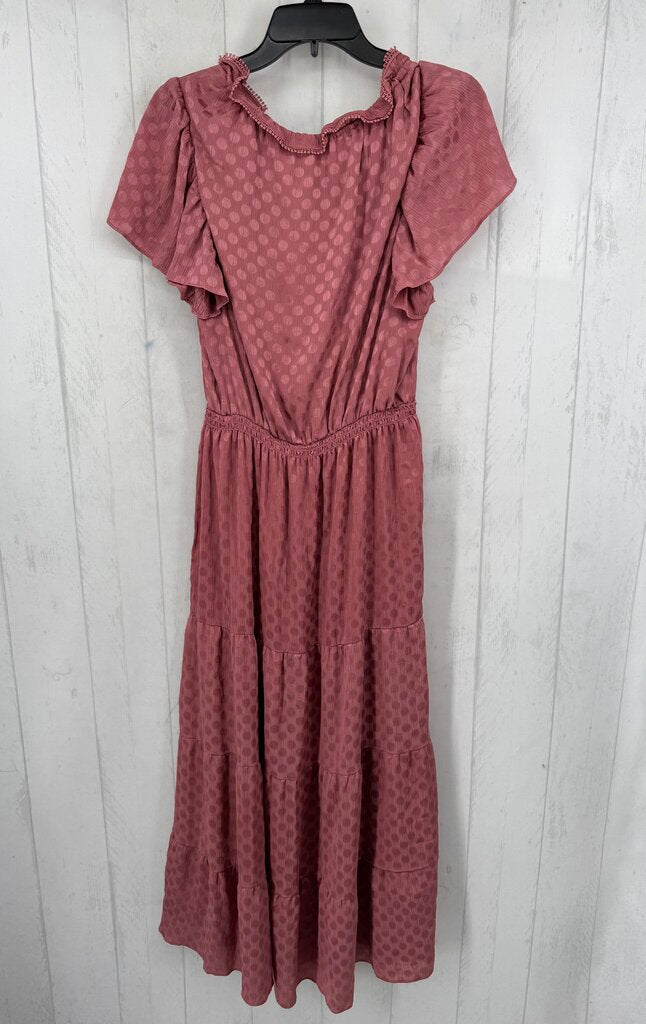 L dot print tassel tie tiered s/s dress