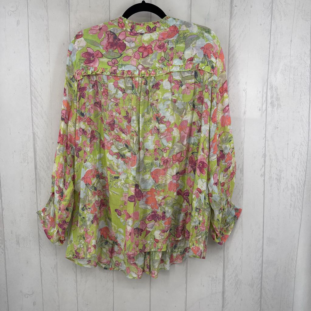 2X flo print button down l/s top