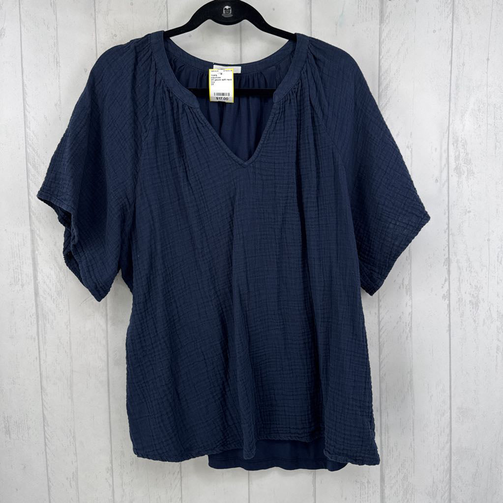 2X gauze split neck s/s top