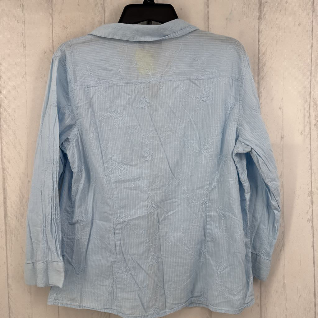 L flo embroidered button down 3/4 slv top