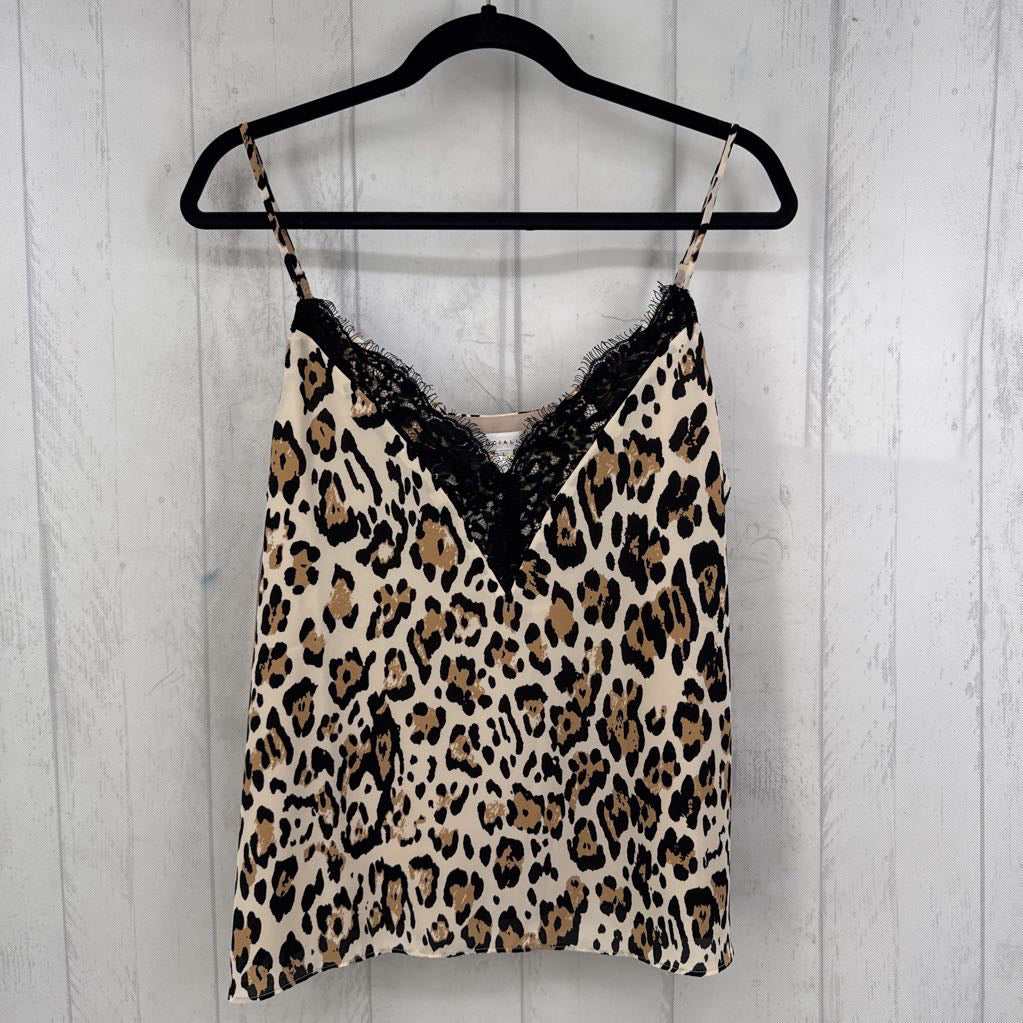 L animal print lace trim tank