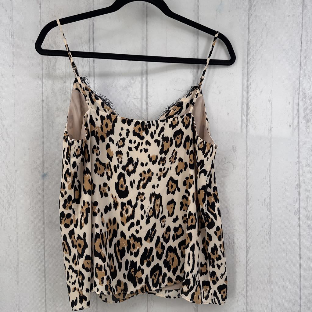 L animal print lace trim tank