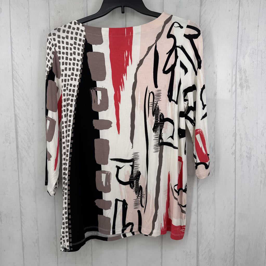 L printed round neck 3/4 slv top