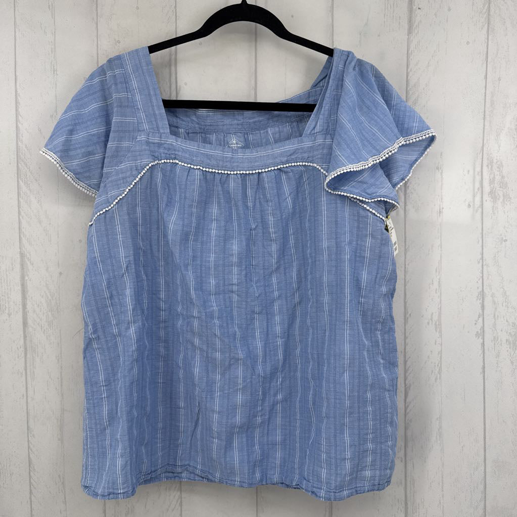 XXL striped square neck flutter slv top