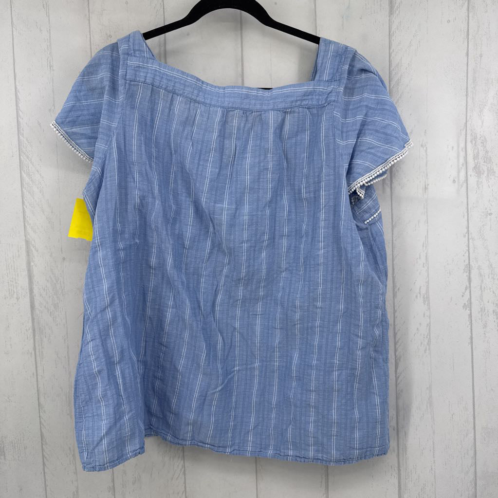 XXL striped square neck flutter slv top
