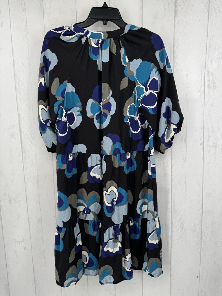 S flo print v-neck 3/4 slv dress