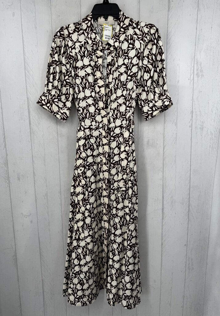 6 flo print button down belted s/s dress