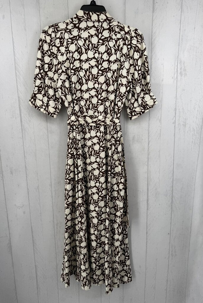 6 flo print button down belted s/s dress