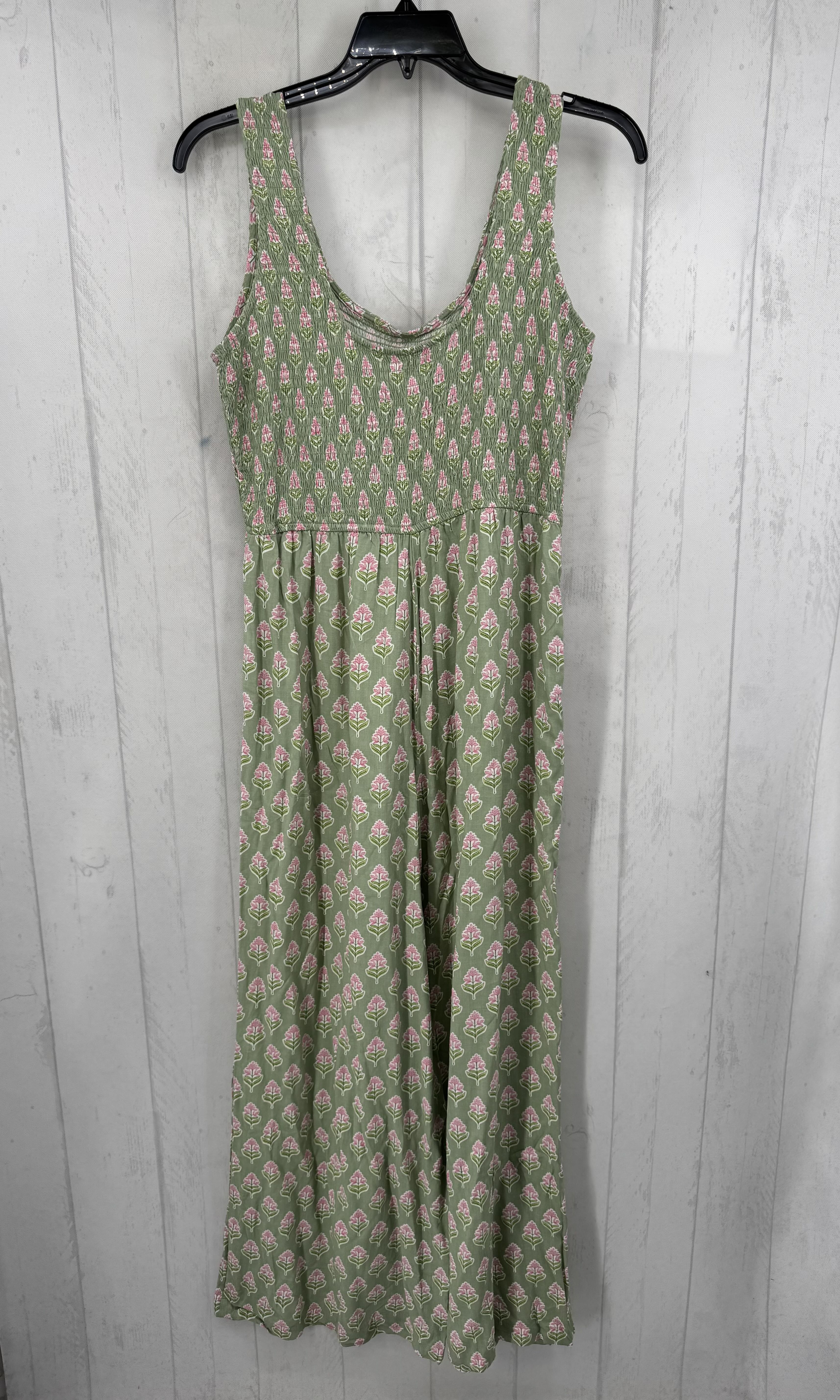 XL smocked flo print slvls jumpsuit
