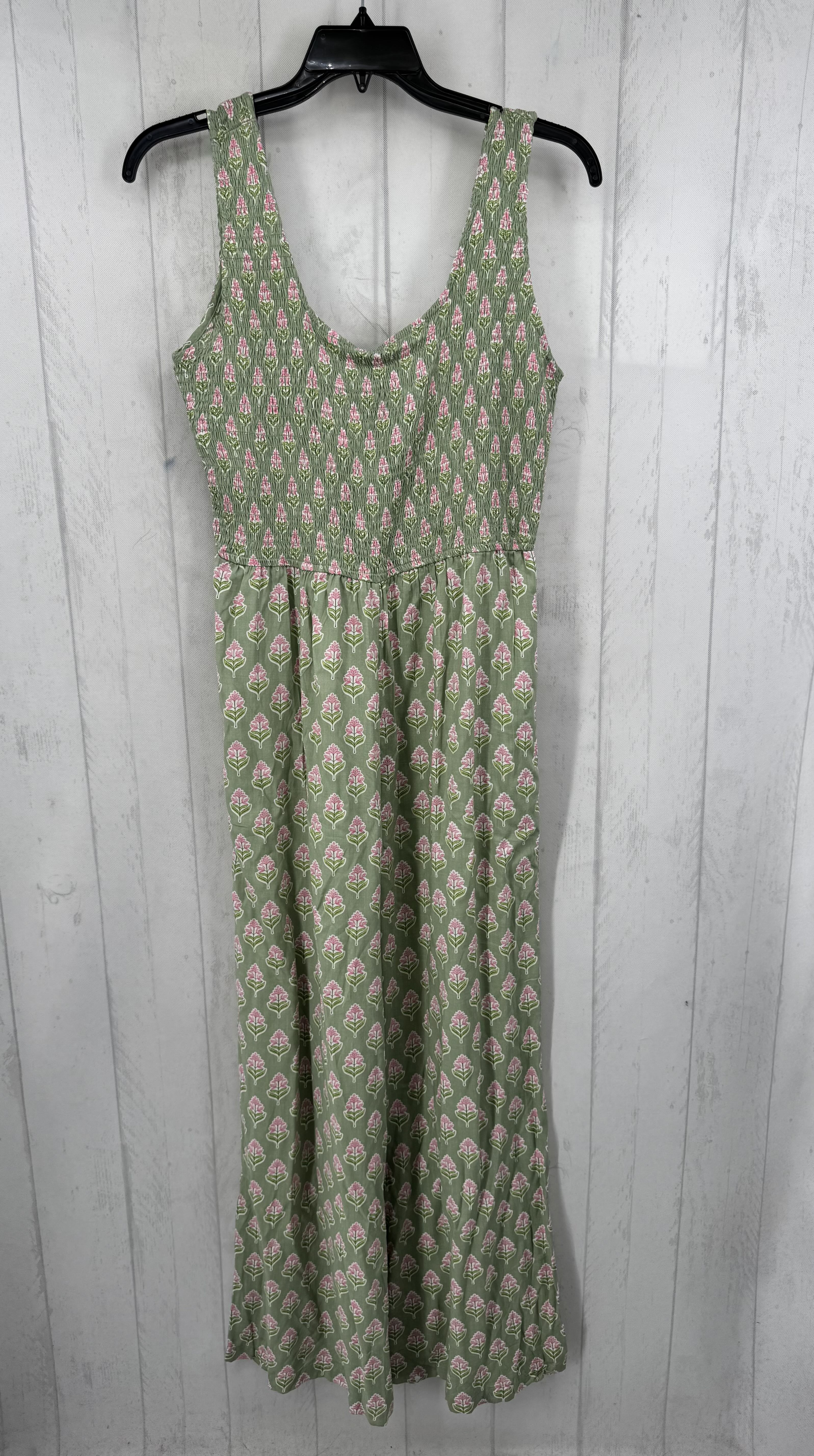 XL smocked flo print slvls jumpsuit
