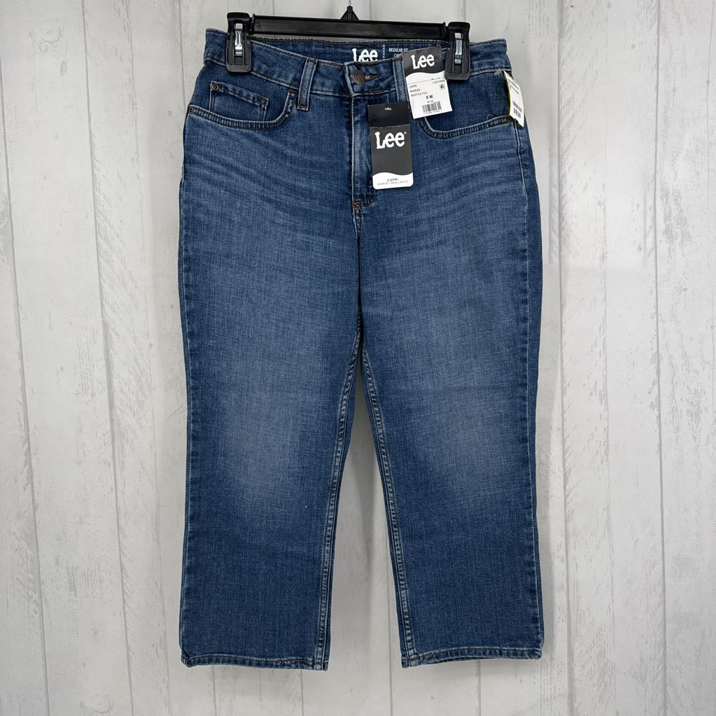 8 mid rise denim capris
