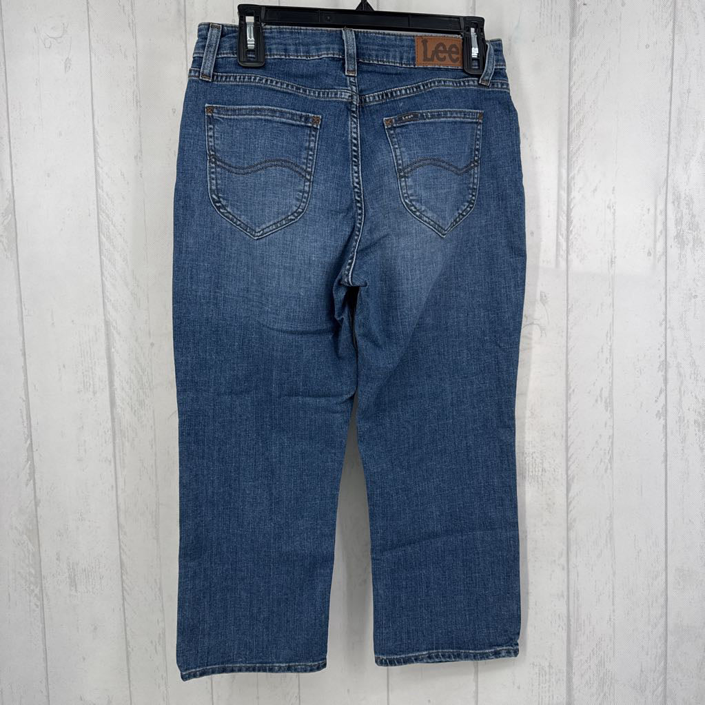 8 mid rise denim capris