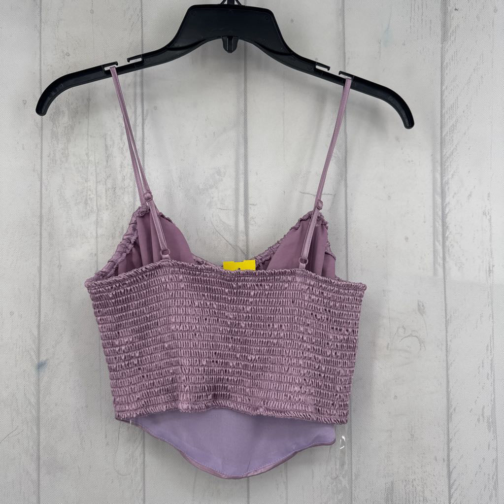 S satin tie front crop tank