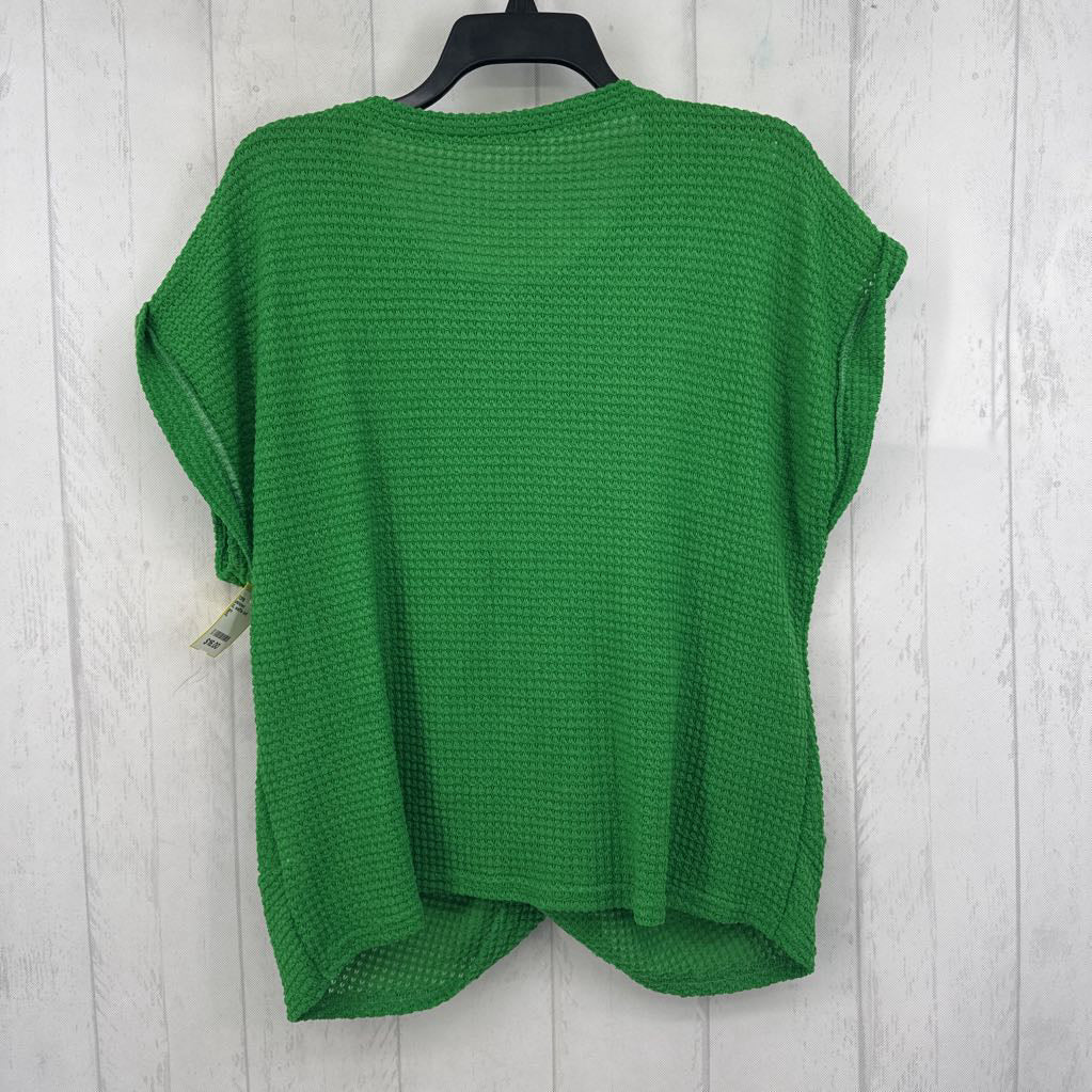 XL waffle knit gathered hem s/s top