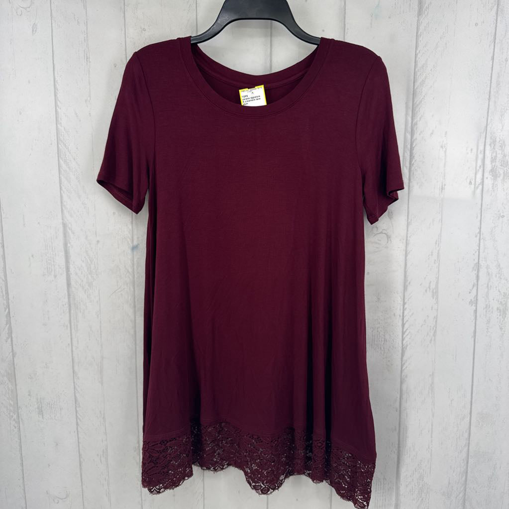 S crewneck lace hem s/s tee