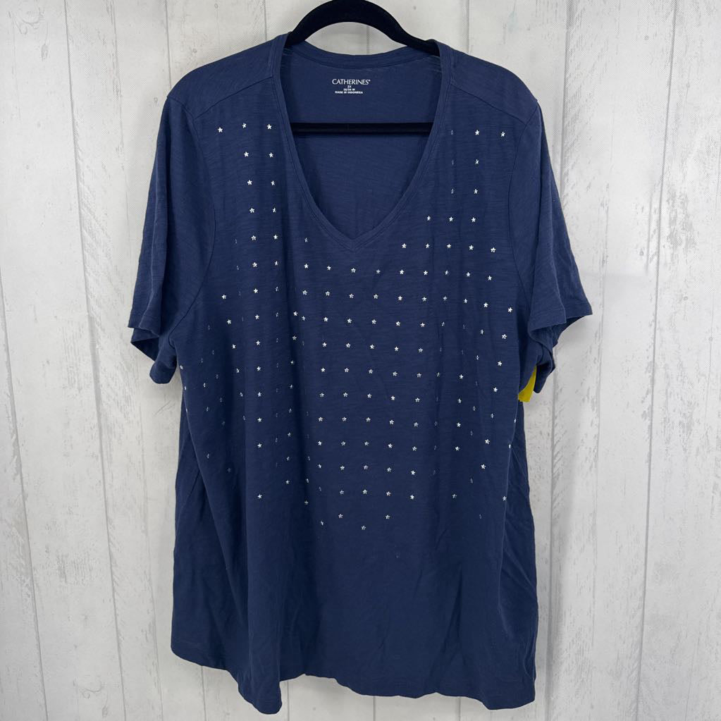 2X v-neck star embelished s/s tee