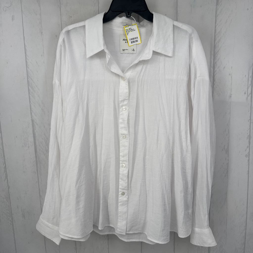 XL 2pc textured button down l/s top & shorts set