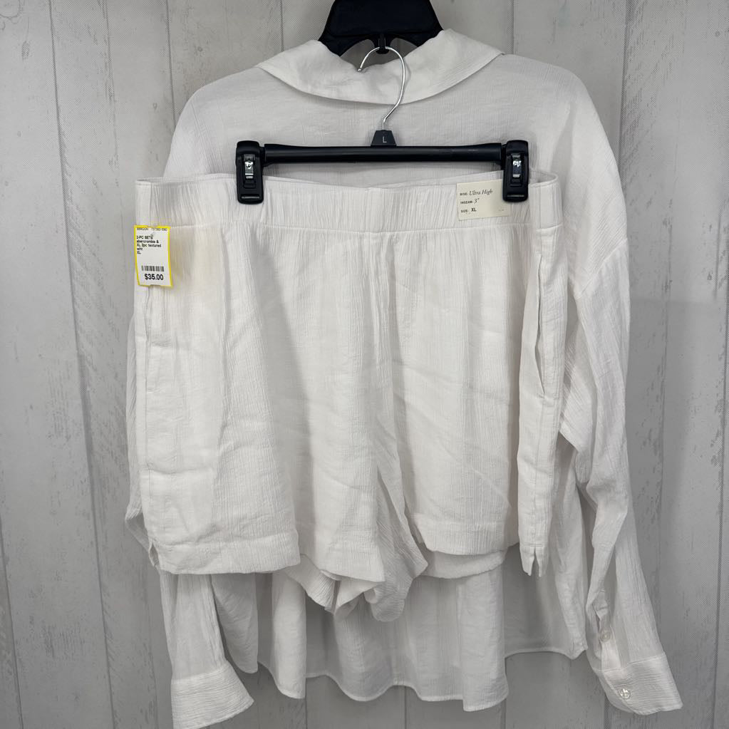 XL 2pc textured button down l/s top & shorts set