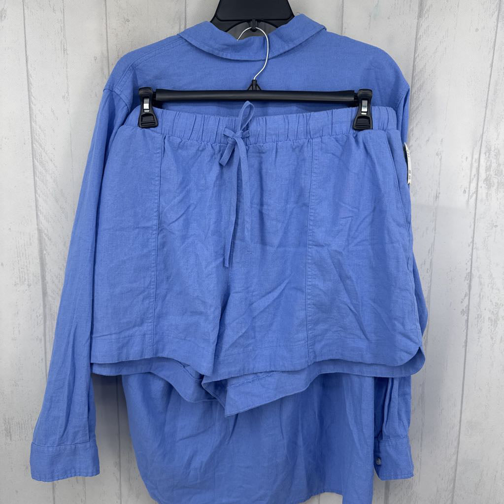 XXL 2pc button down l/s top & shorts set