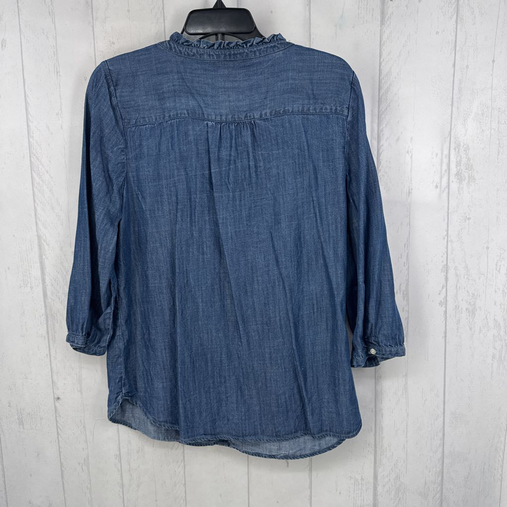 L split neck denim 3/4 slv top