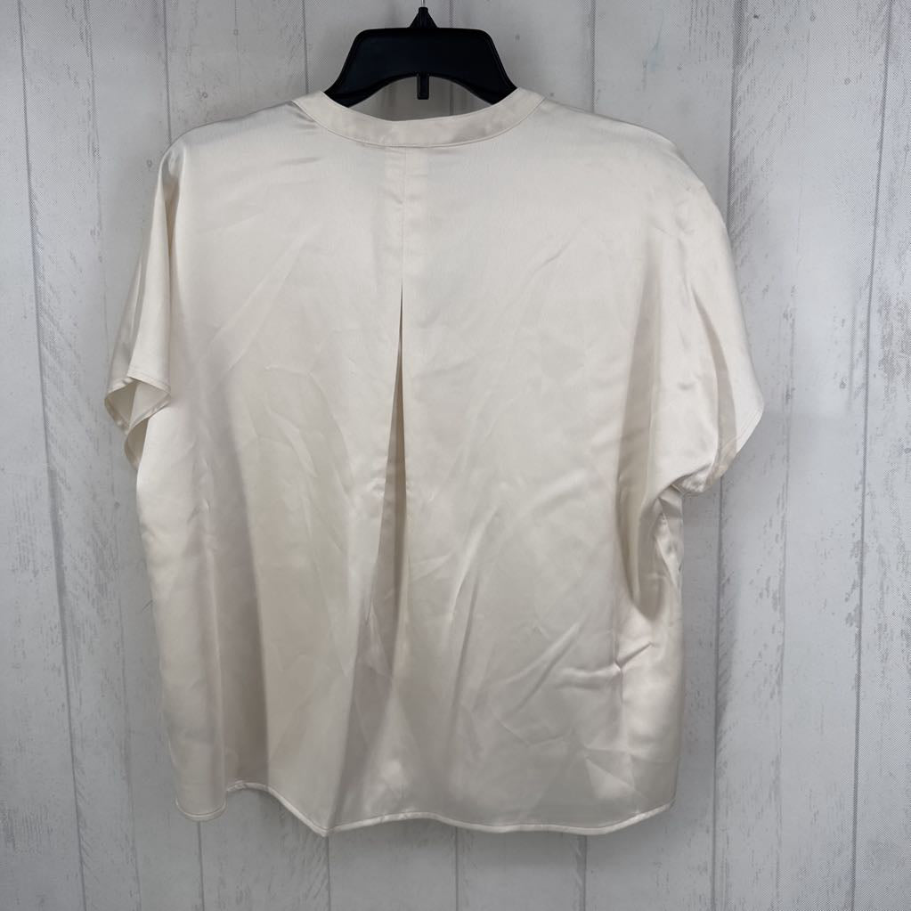 M split neck button down s/s top