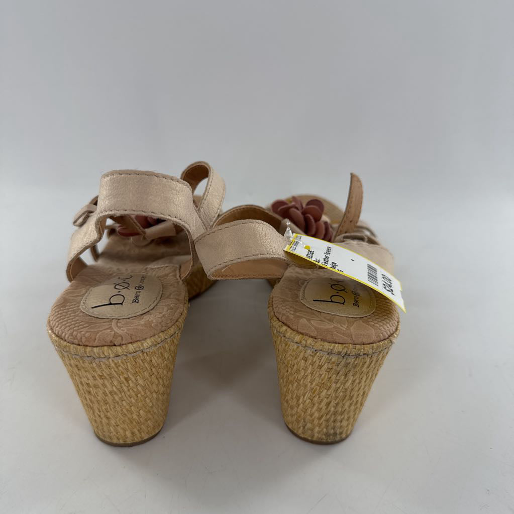 9 leather flowers wedge heel sandal