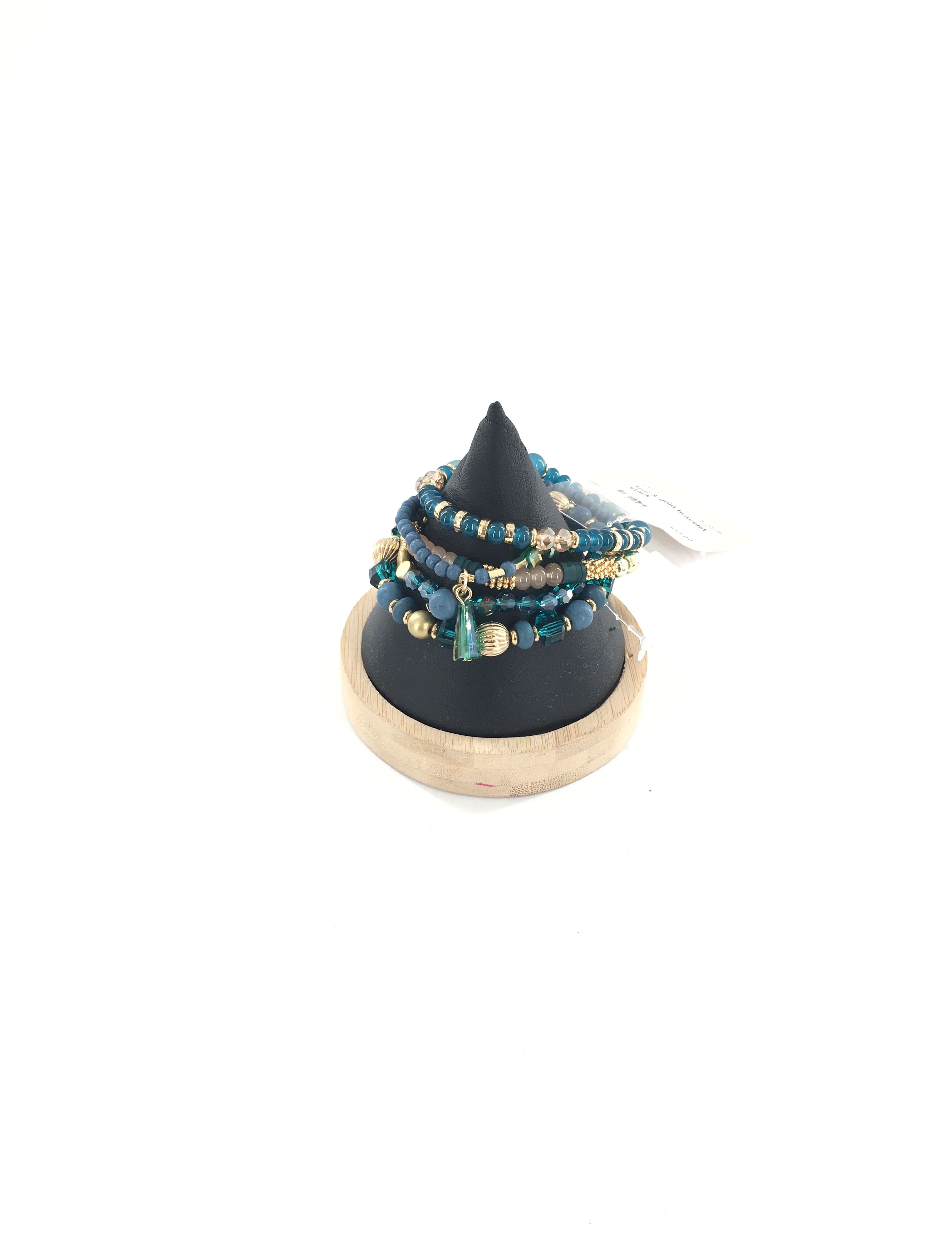 teal & gold bracelet stack