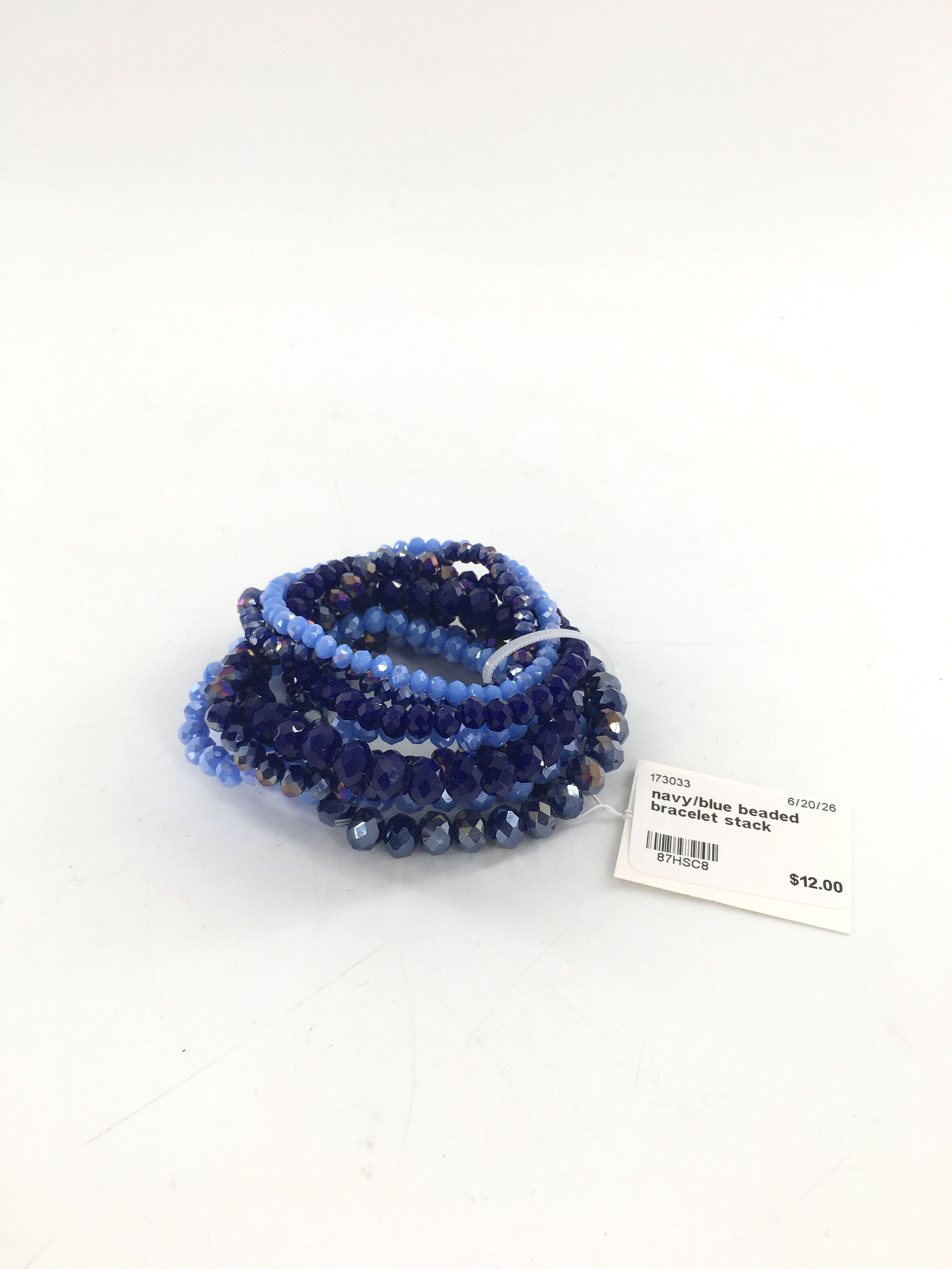 navy/blue beaded bracelet stack