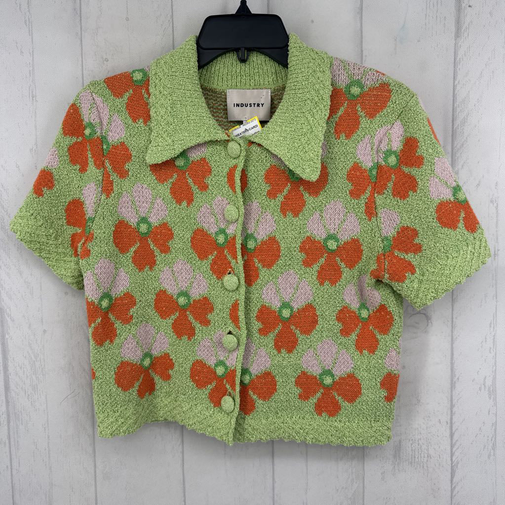 R78 M floral button down s/s sweater
