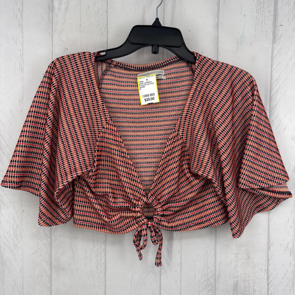 M woven tie front s/s top