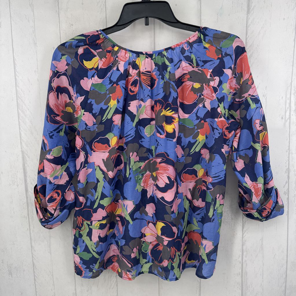 12 flo print 1/2 button down tab slv top