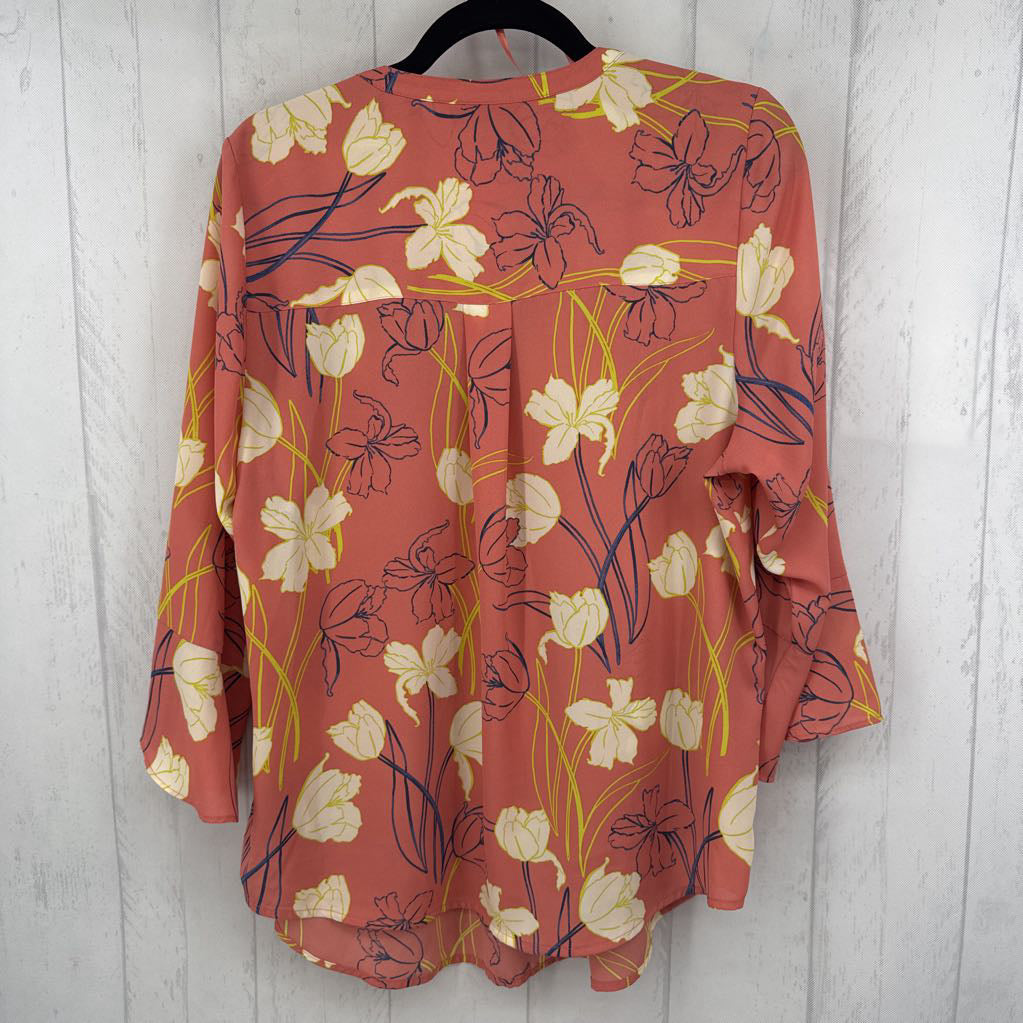 OX flo print split neck 3/4 slv top