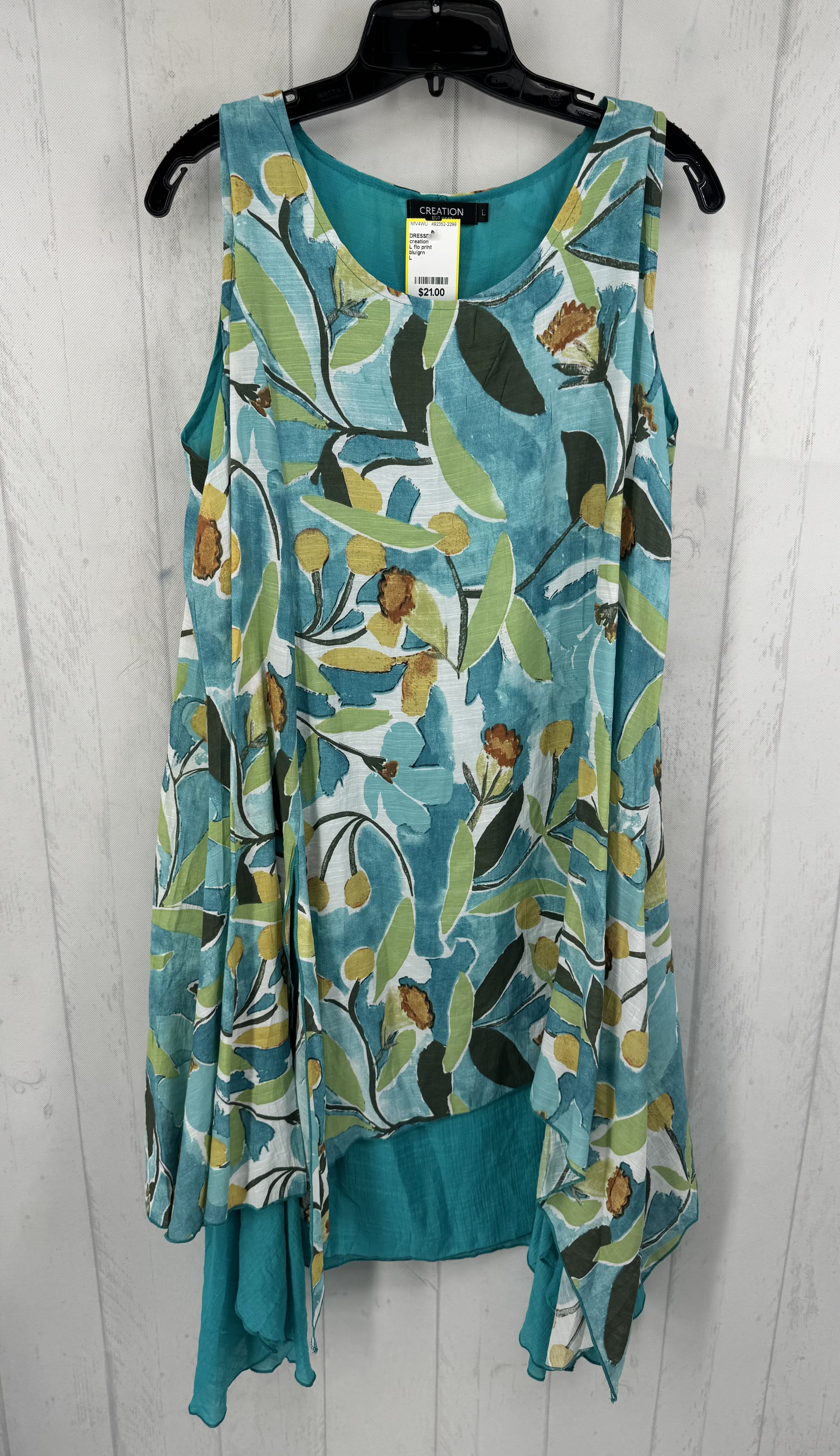 L flo print asymetrical slvls dress