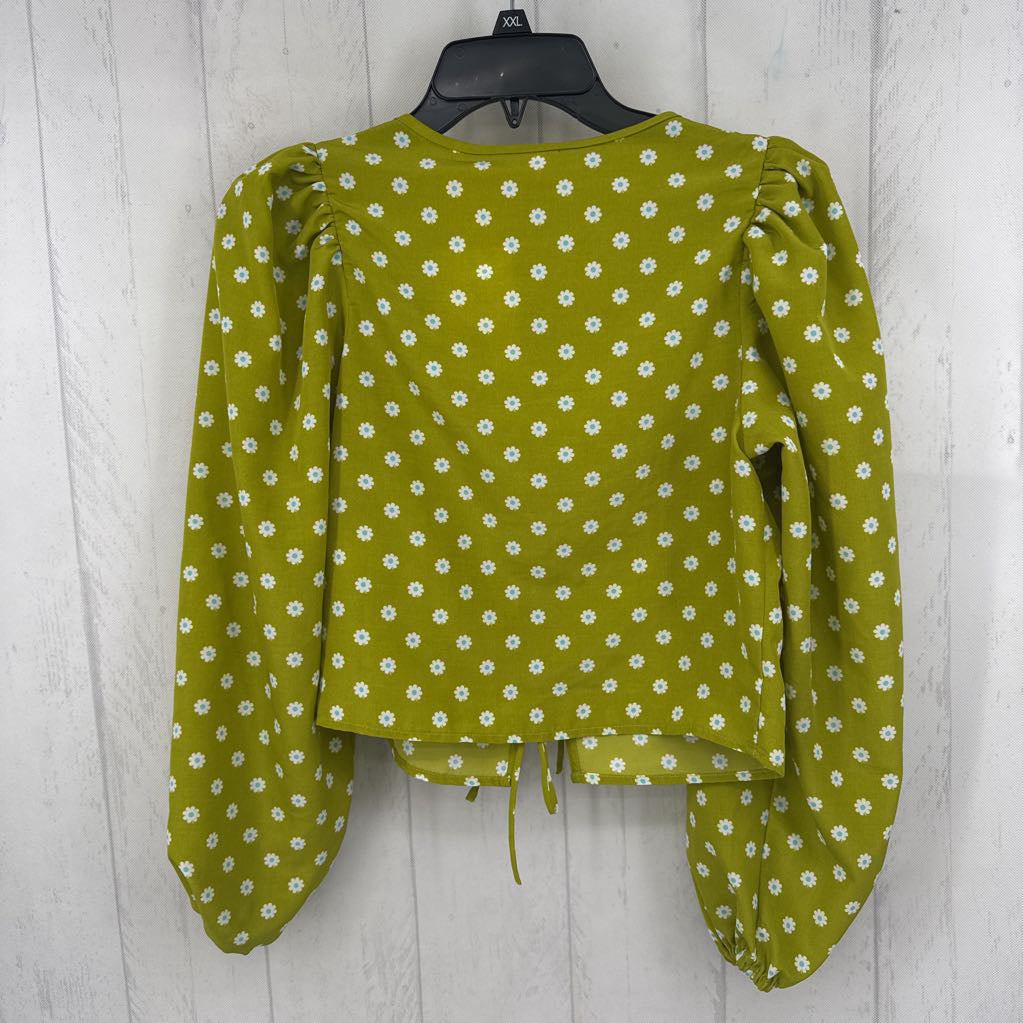 R50 XS flo print tie-front l/s top