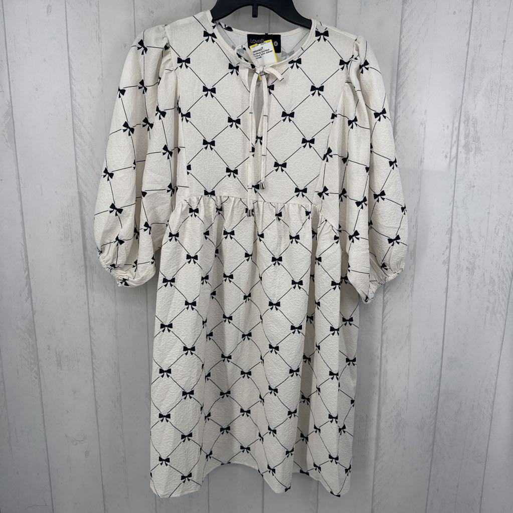 M bow print dolman slv dress