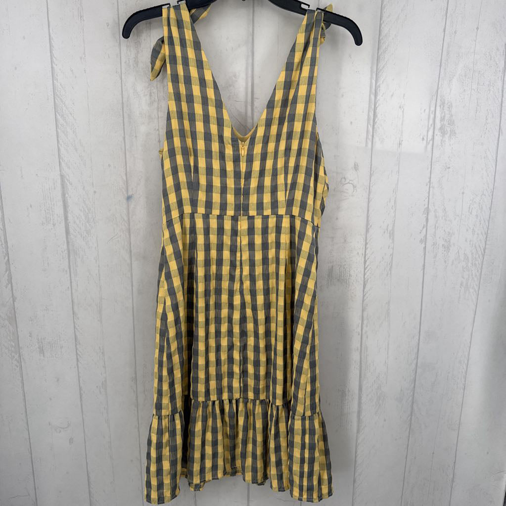 M checkered slvls ruffle hem dress