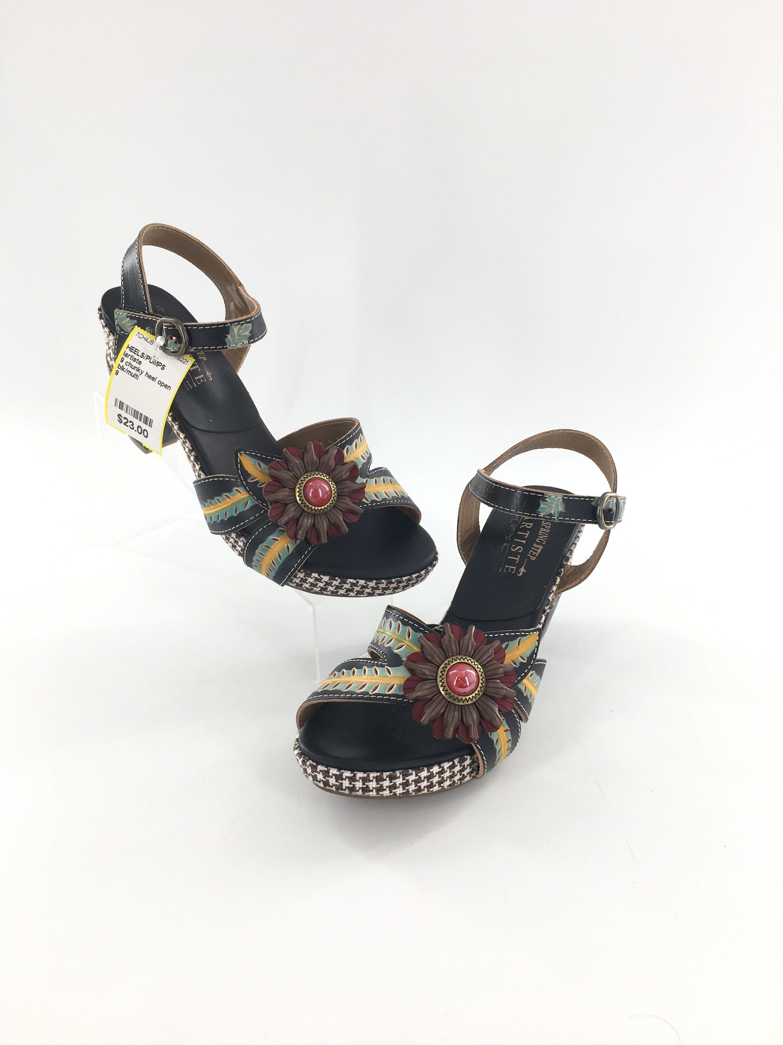 9 chunky heel open toe heel sandals