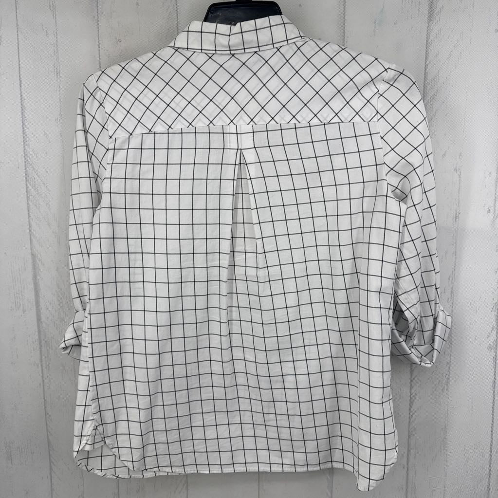 M checkered 1/2 zip tab slv top